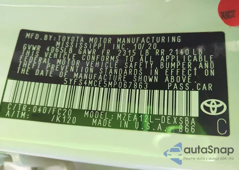 2021 Toyota Corolla Se Nightshade Edition z USA, uszkodzony, nr VIN 5YFS4MCE5MP067863